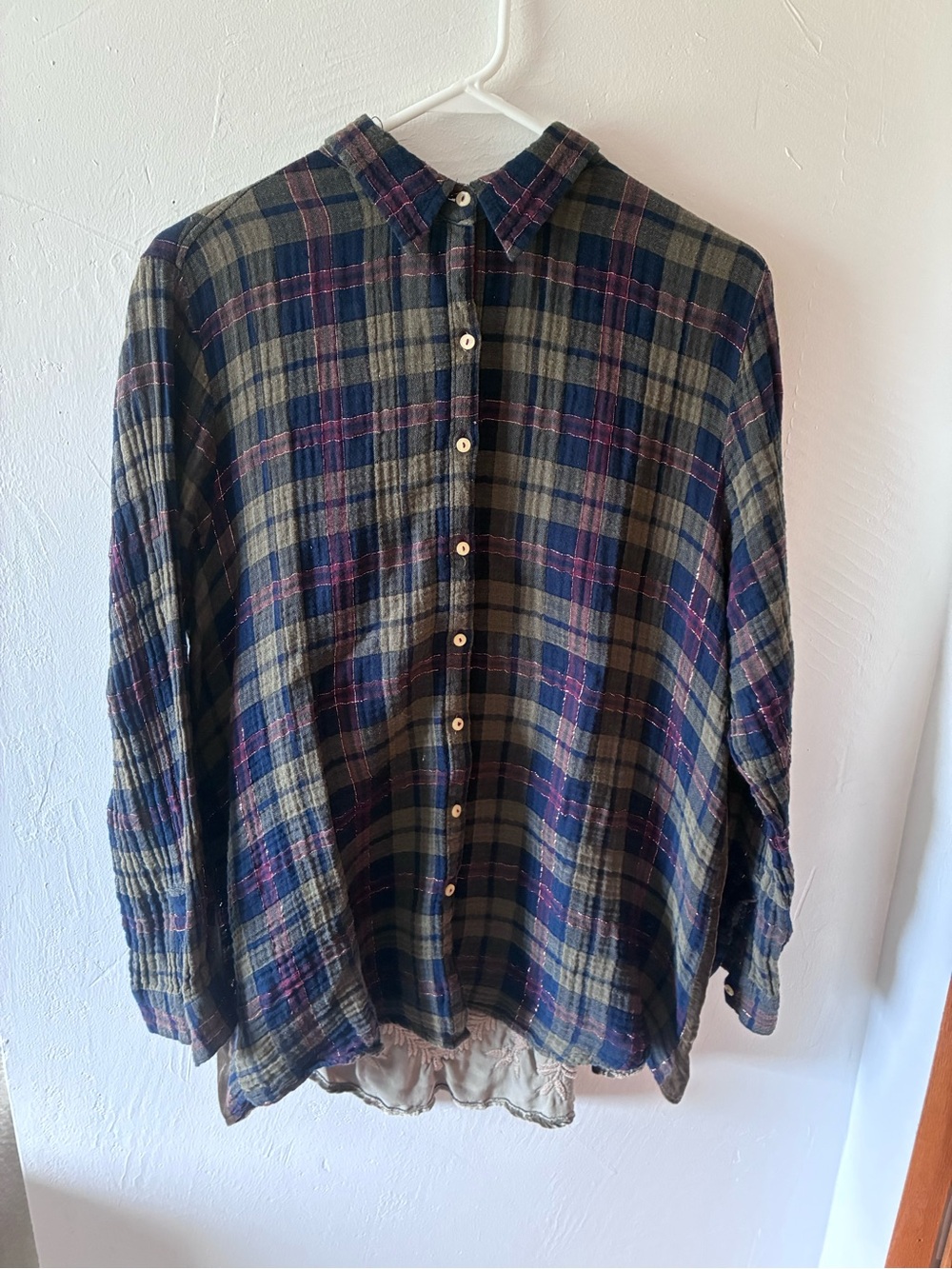 Johnny Was Plaid Velvet Back Embroidered Button Down Blue XL Autumn Style - Picture 2 of 10